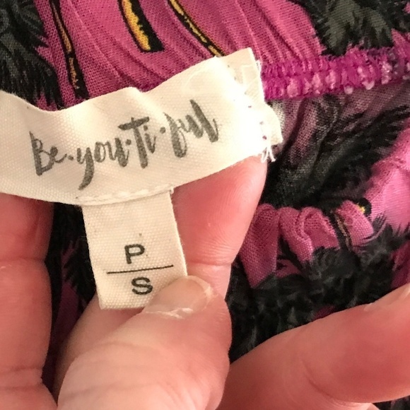 Printed Mini Dress Off-the-shoulders Tropical print palm trees Ruffle Flounce S - Picture 3 of 5